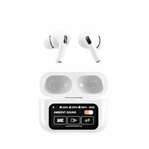 A9 Pro TWS Wireless Earbuds with Smart Display & Ambient Sound Mode – White